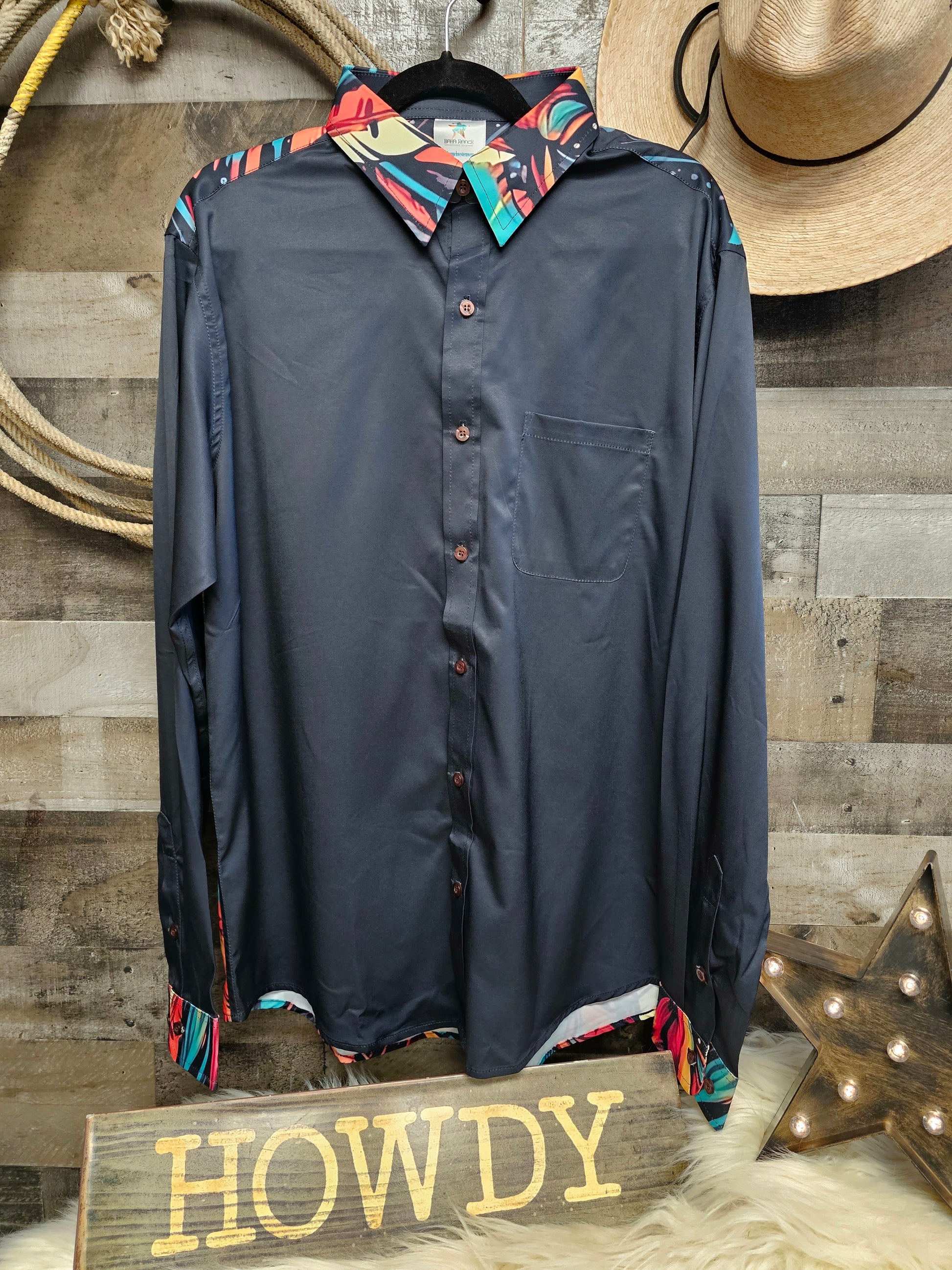 indian dress shirt Hand Block Printed Cotton Shirt: Brown Floral Indian Kurta