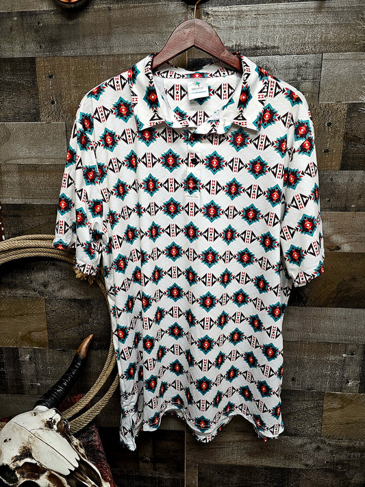 White Aztec Men's Western Polo Shirt