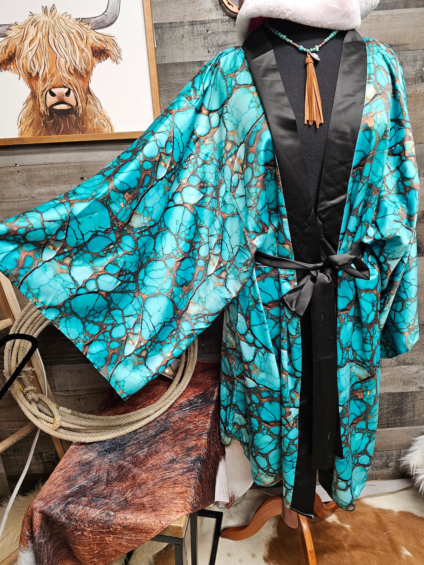 All Turquoise Women's Lounge Kimono Robe