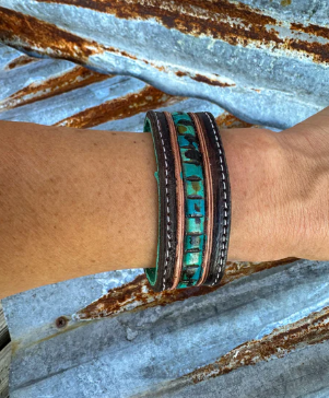 Beaded Turquoise Tooled Cuff