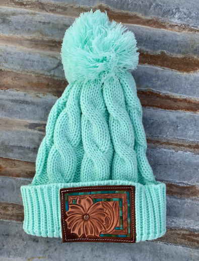 The Daisy Handtooled Leather Patch Stocking in Turquoise and Southwest