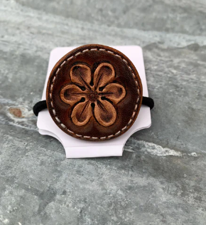 Hand Tooled Leather Hair-Tie with Daisy Center
