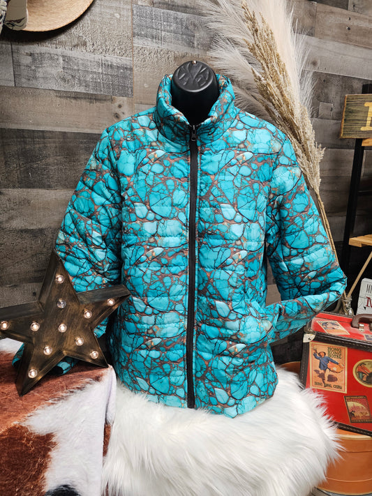 All Turquoise Women's Puffy Bomber Jacket