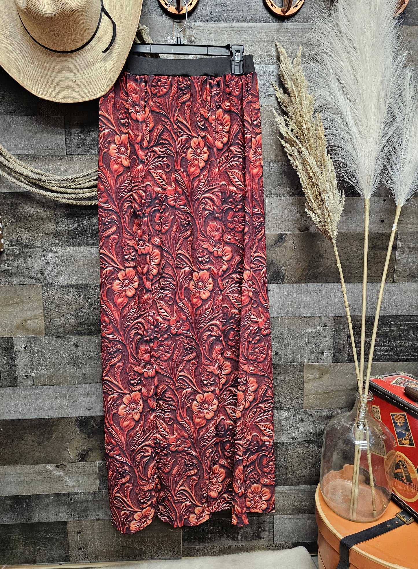 Tooled Leather Print Beach Maxi Skirt