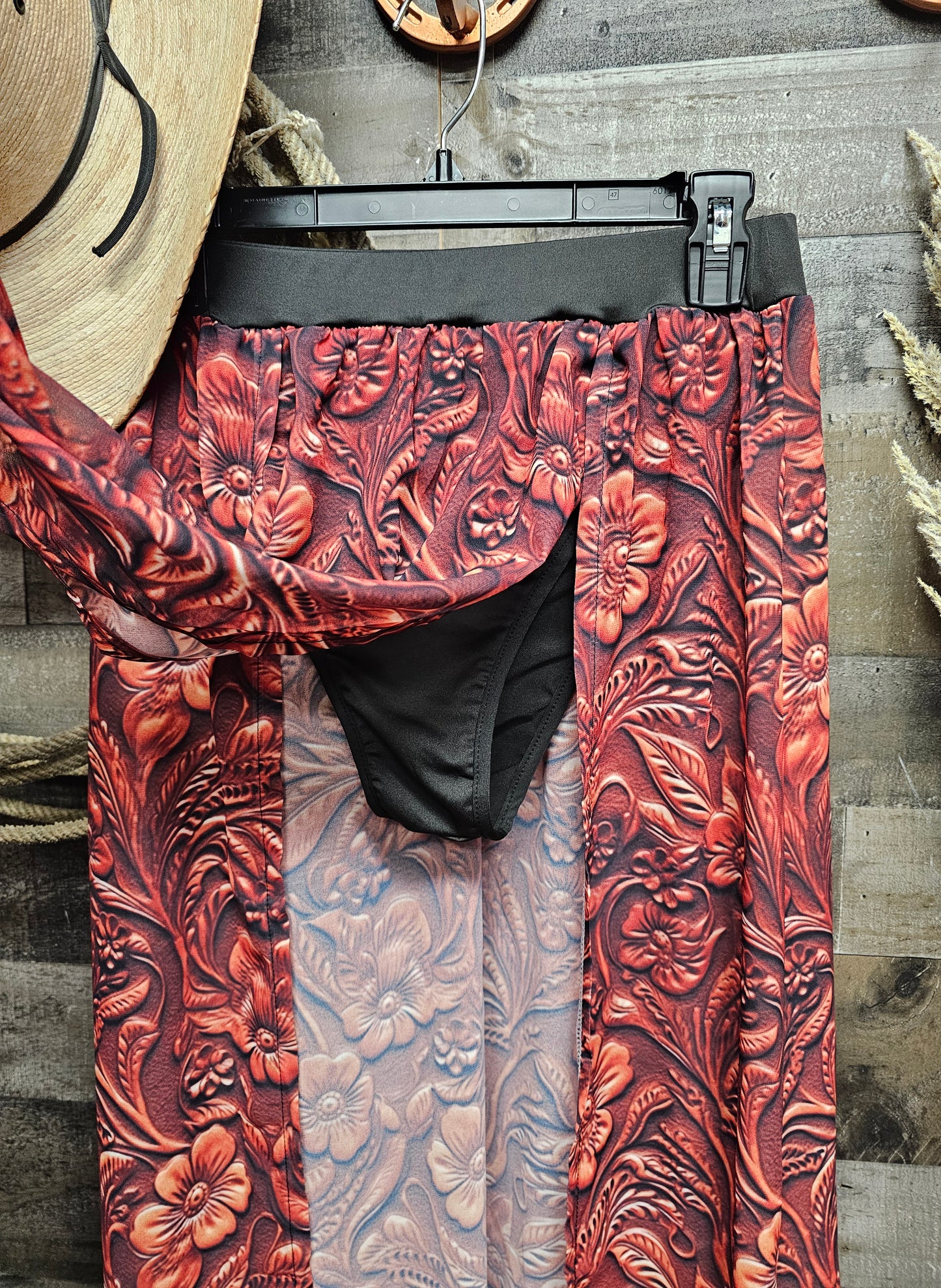 Tooled Leather Print Beach Maxi Skirt