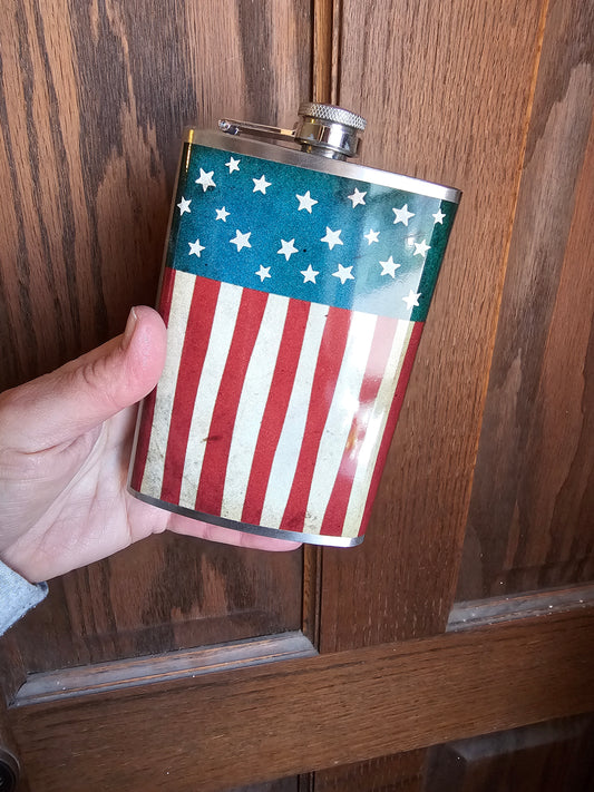 Distressed American flag flask