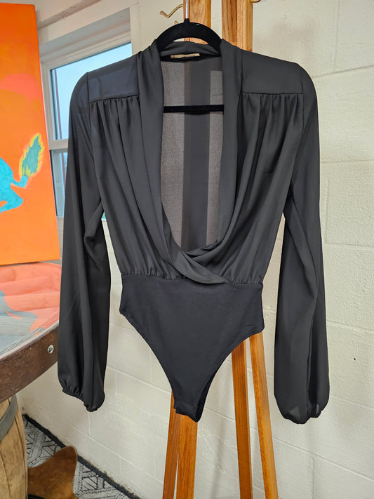 Black chiffon bodysuit