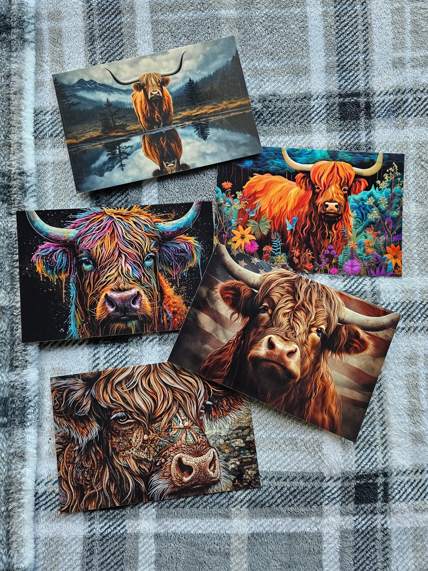 Set of 5 Highland Cow Post Cards with Envelopes