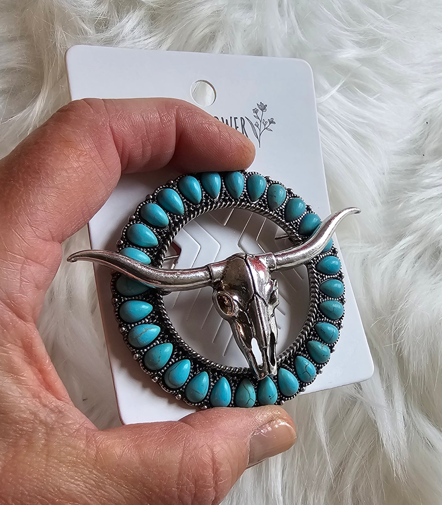 Turquoise Longhorn Hat Pin Brooch