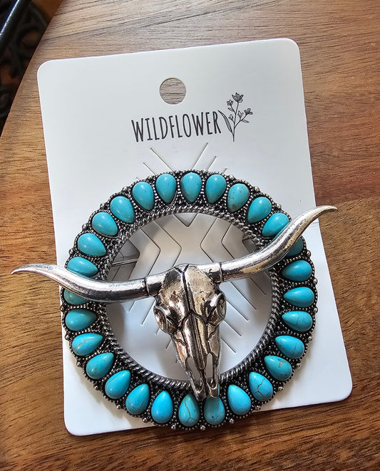 Turquoise Longhorn Hat Pin Brooch