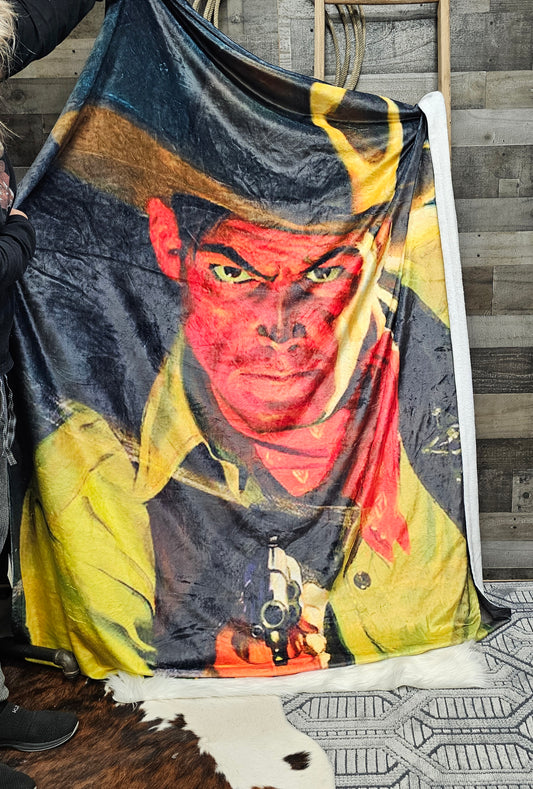 Vintage Cowboy Throw Blanket 60" x 80" Sample. Clearance