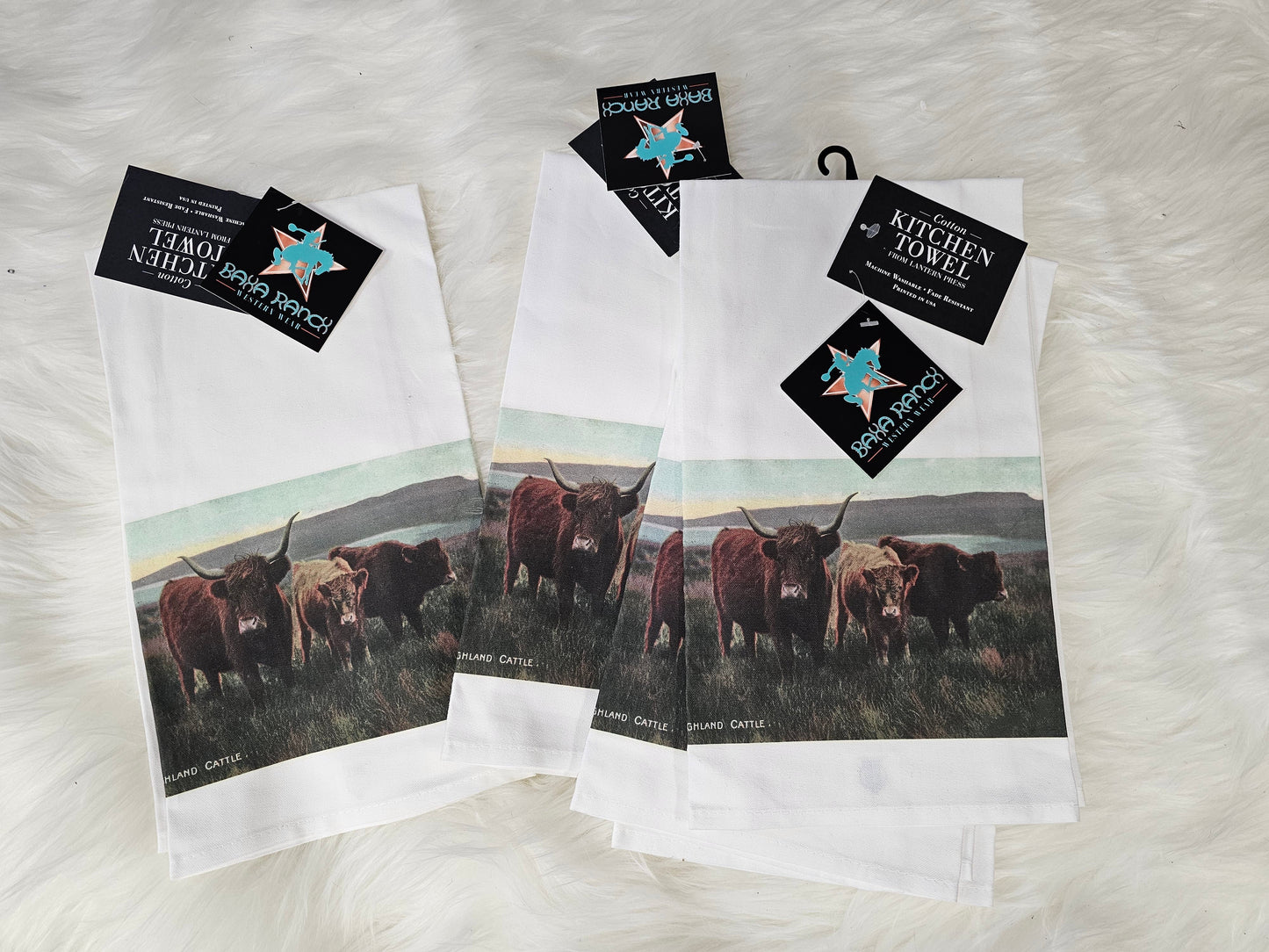 set of 4 Highland Cow Dish Towels Tea Towels clearance