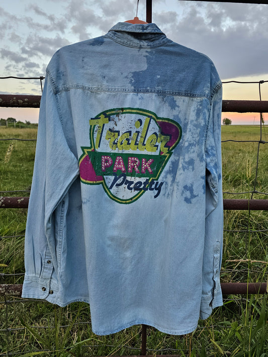 Trailer Park Pretty Bleached Denim Shirt with rhinestones