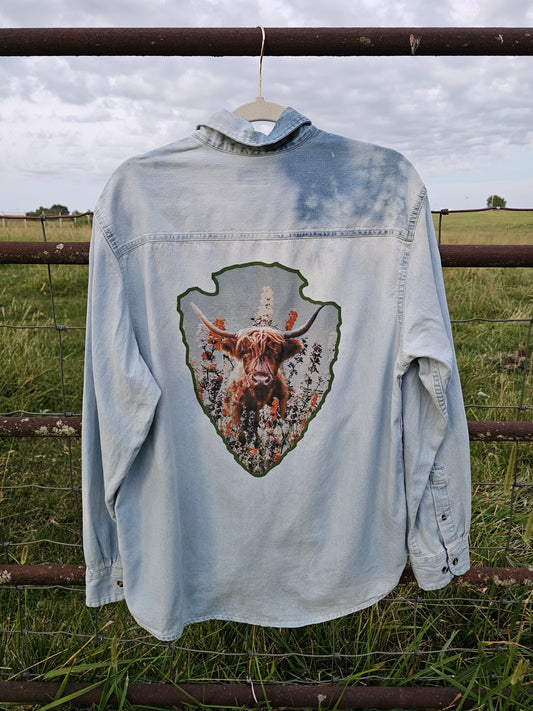 Arrowhead Highlander Bleached Denim Shirt with rhinestones