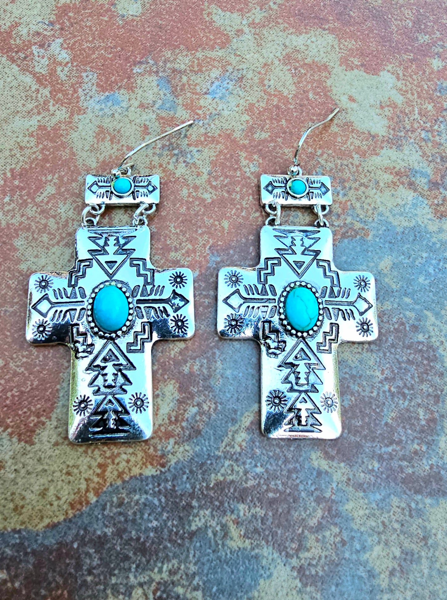 Aztec Turquoise Cross Earrings