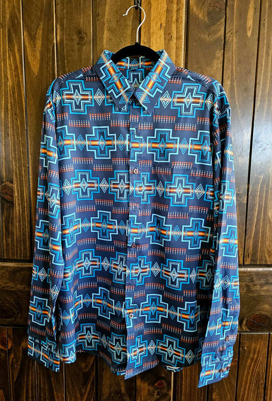 Blue Aztec Unisex Western Shirt