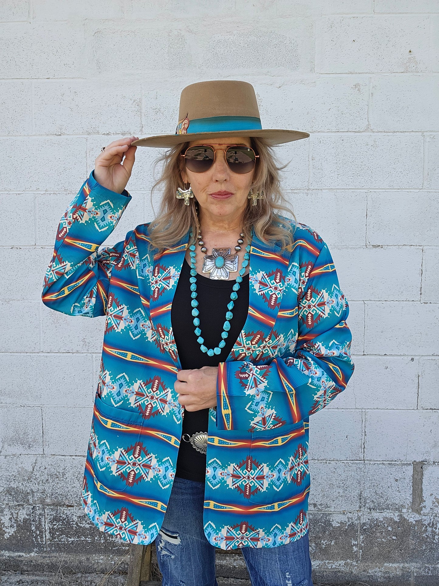 Teal Aztec Women's Western Blazer