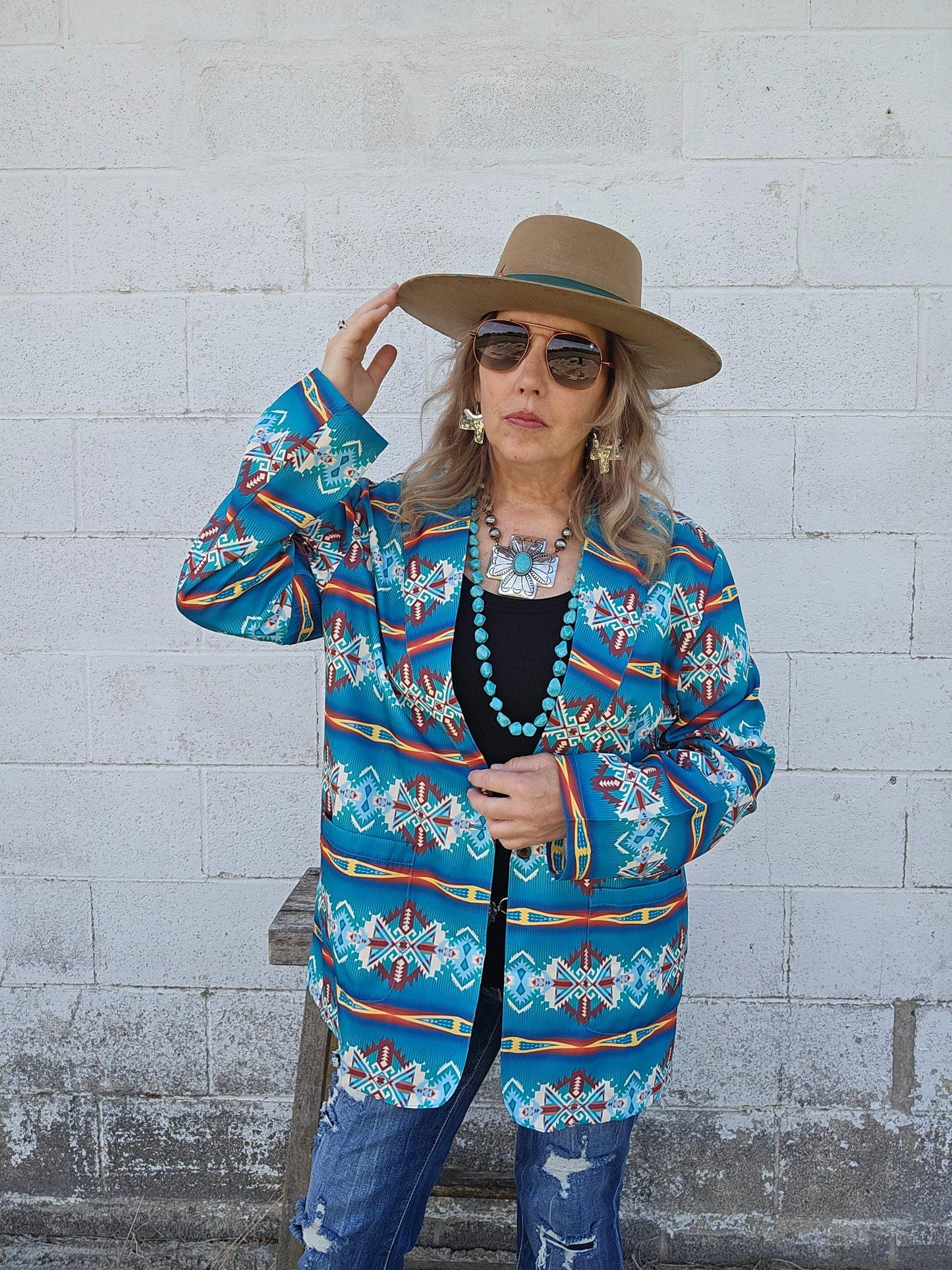 Teal Aztec Women's Western Blazer