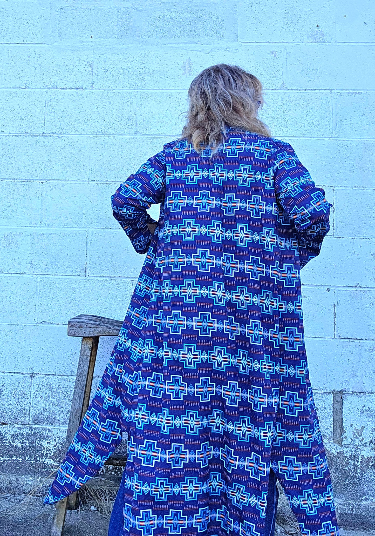 Navy Aztec Women's Western Duster Dress