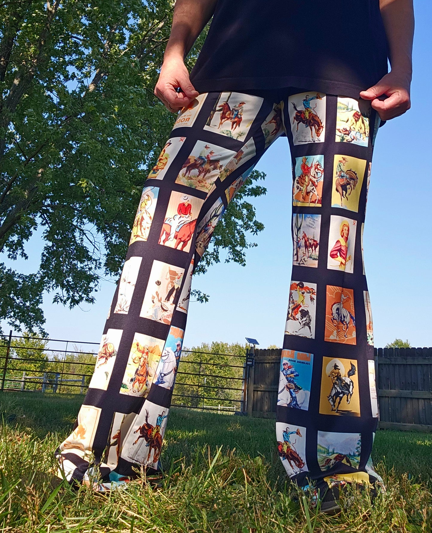 Vintage Cowboy Collage Western Flare Pants