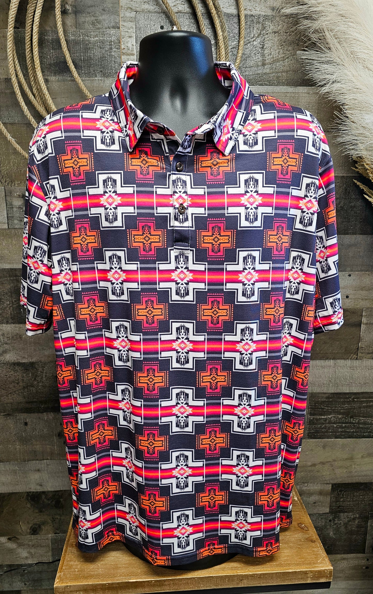 Pink Fire Aztec Men's Polo Style Shirt