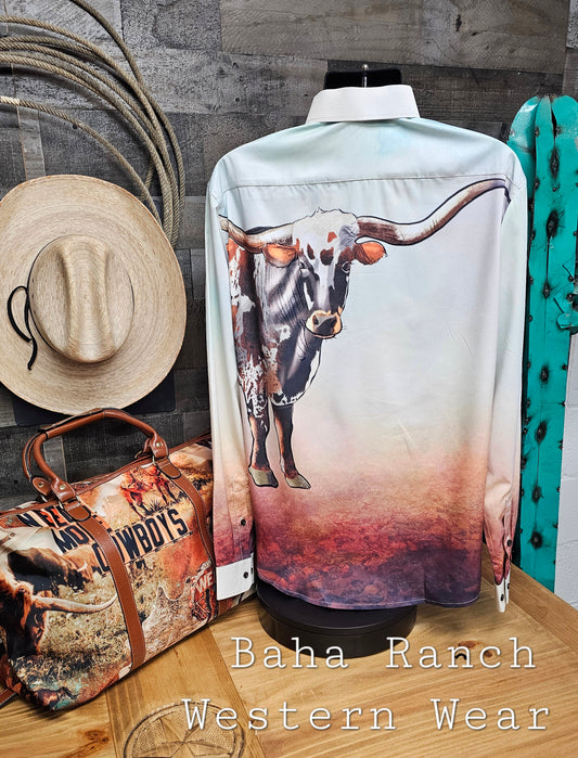 Longhorn Bull Western Button Up Shirt