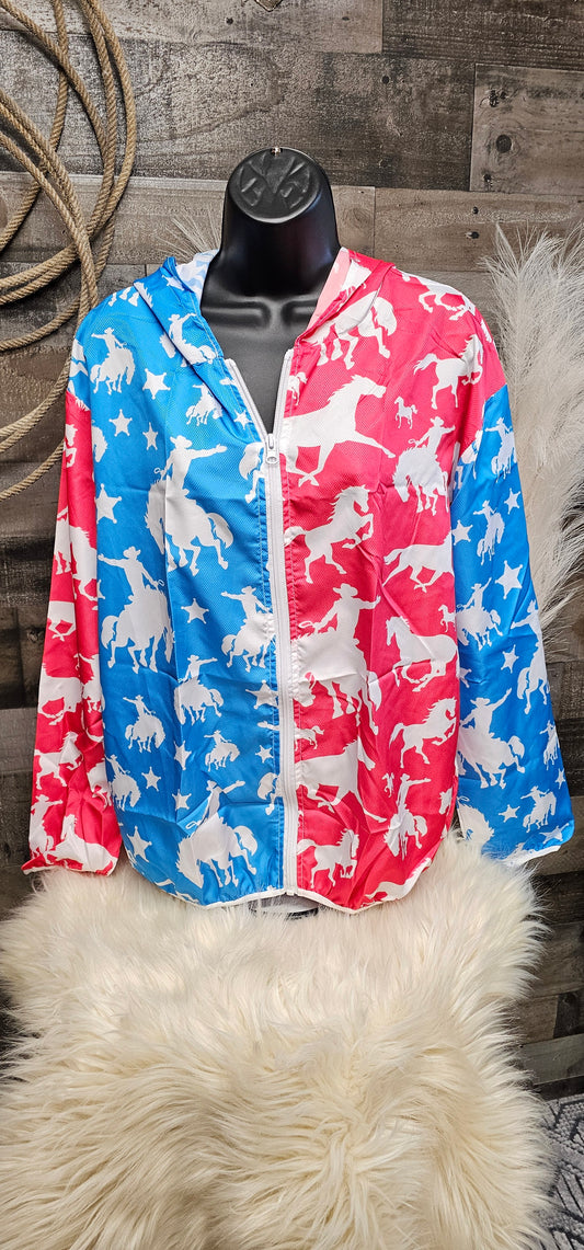 Red Blue Bronc Beach Jacket