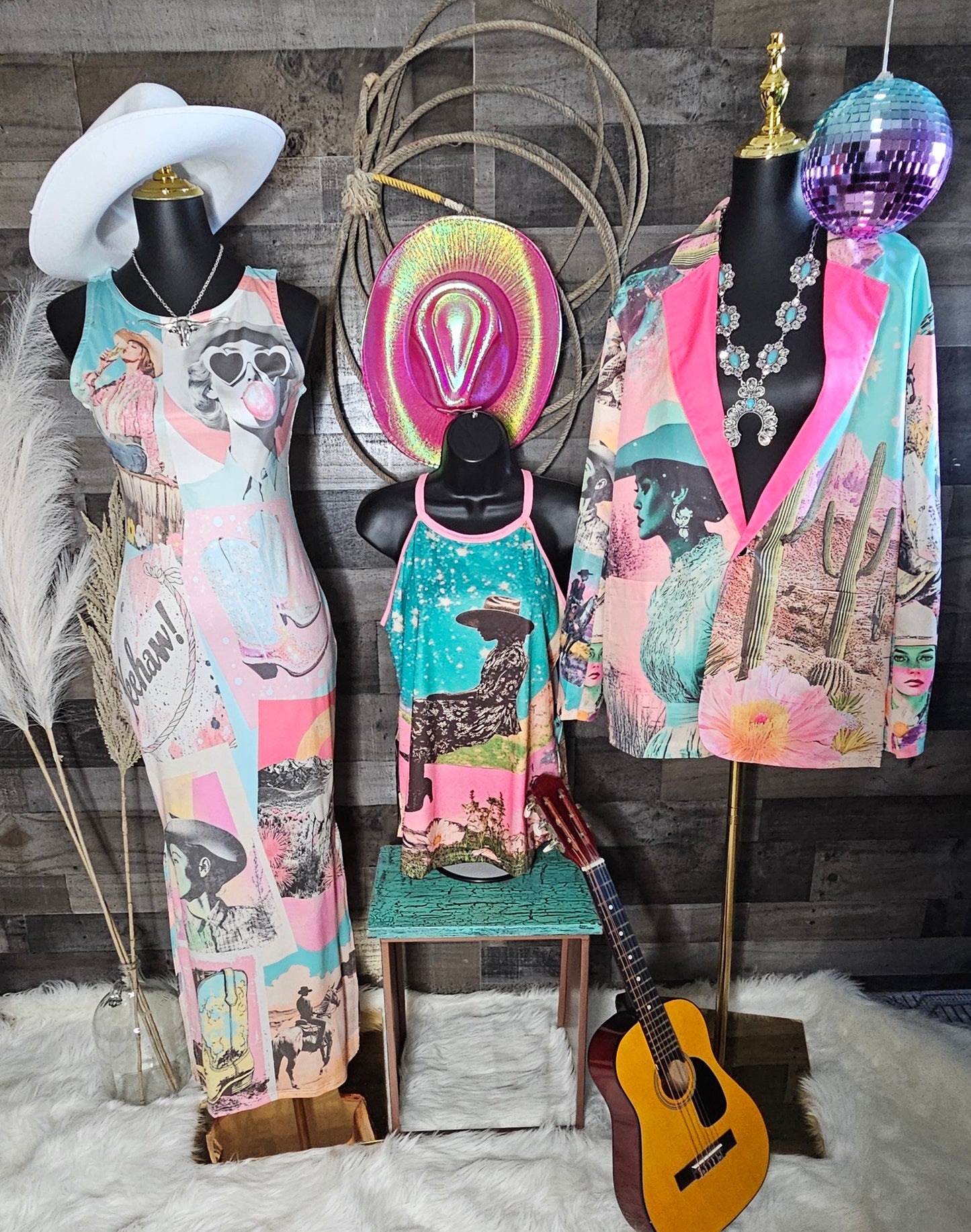 Baha Ranch Retro Pop Western Bodycon Side Slit Maxi Dress