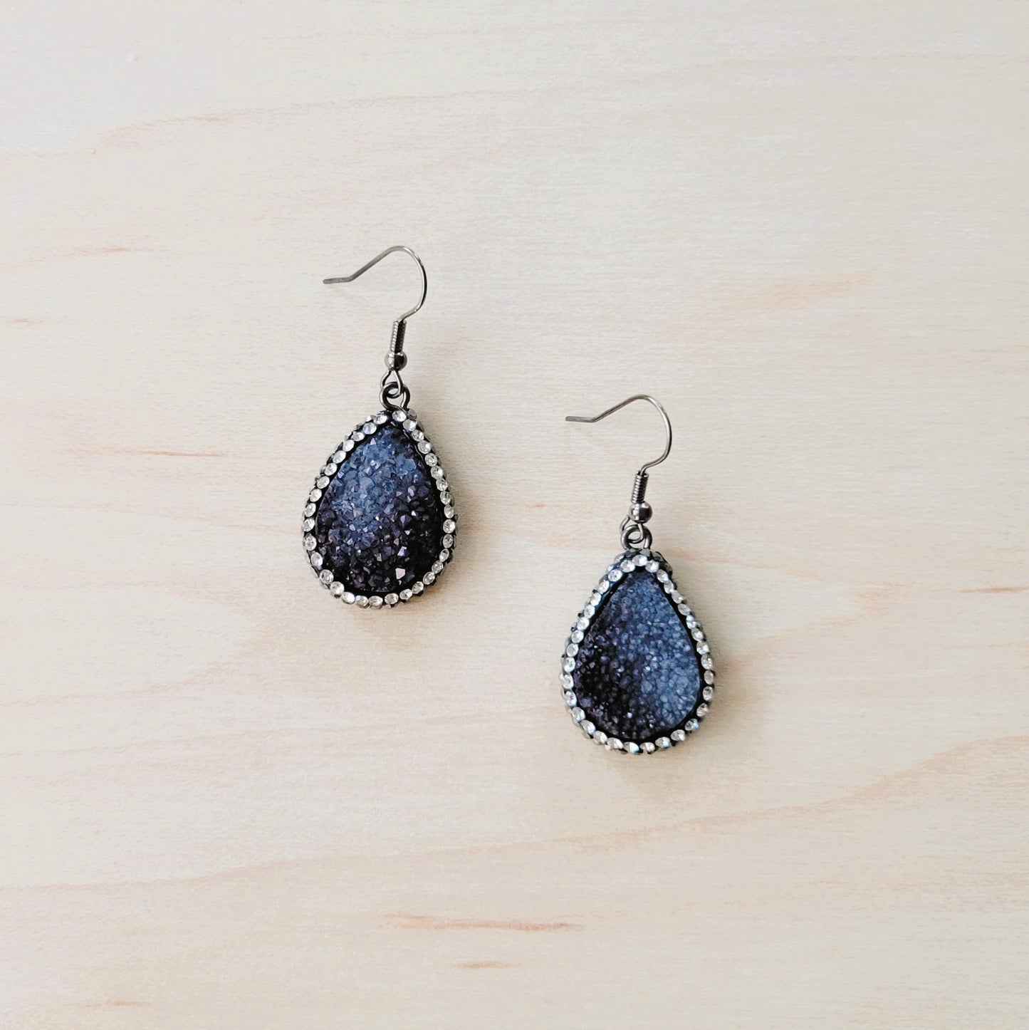 The Jewelry Junkie Sparkling Black Druzy Drop Earrings 219cu