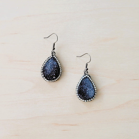 The Jewelry Junkie Sparkling Black Druzy Drop Earrings 219cu