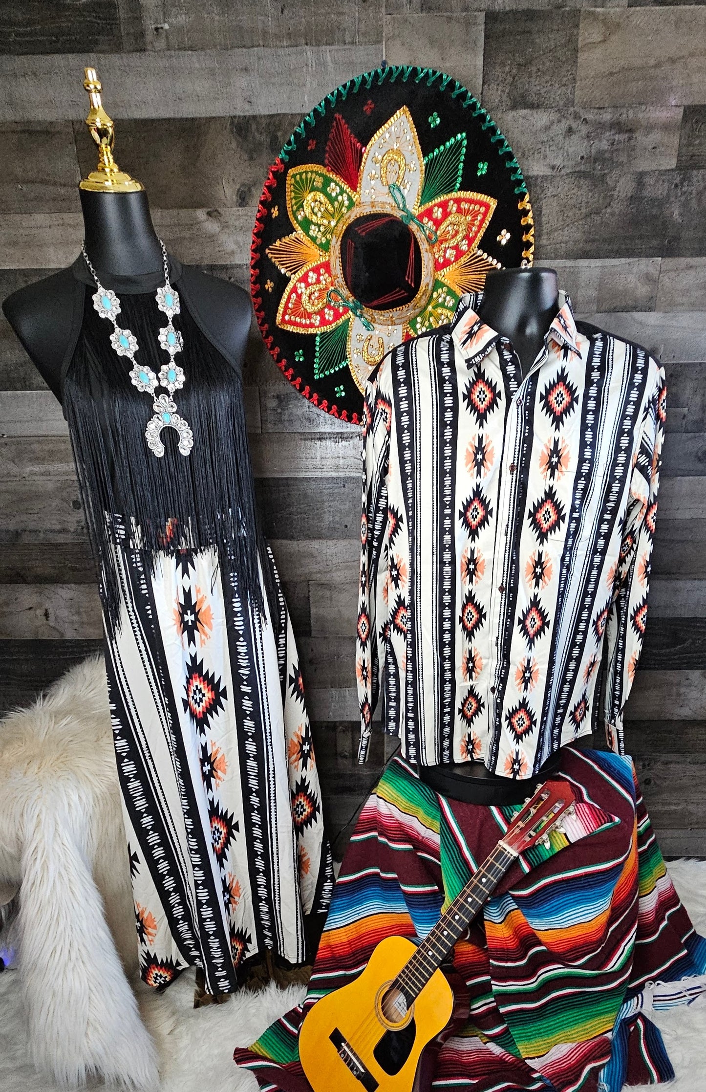 Colores De Mexico Mariachi Aztec Button Up Shirt