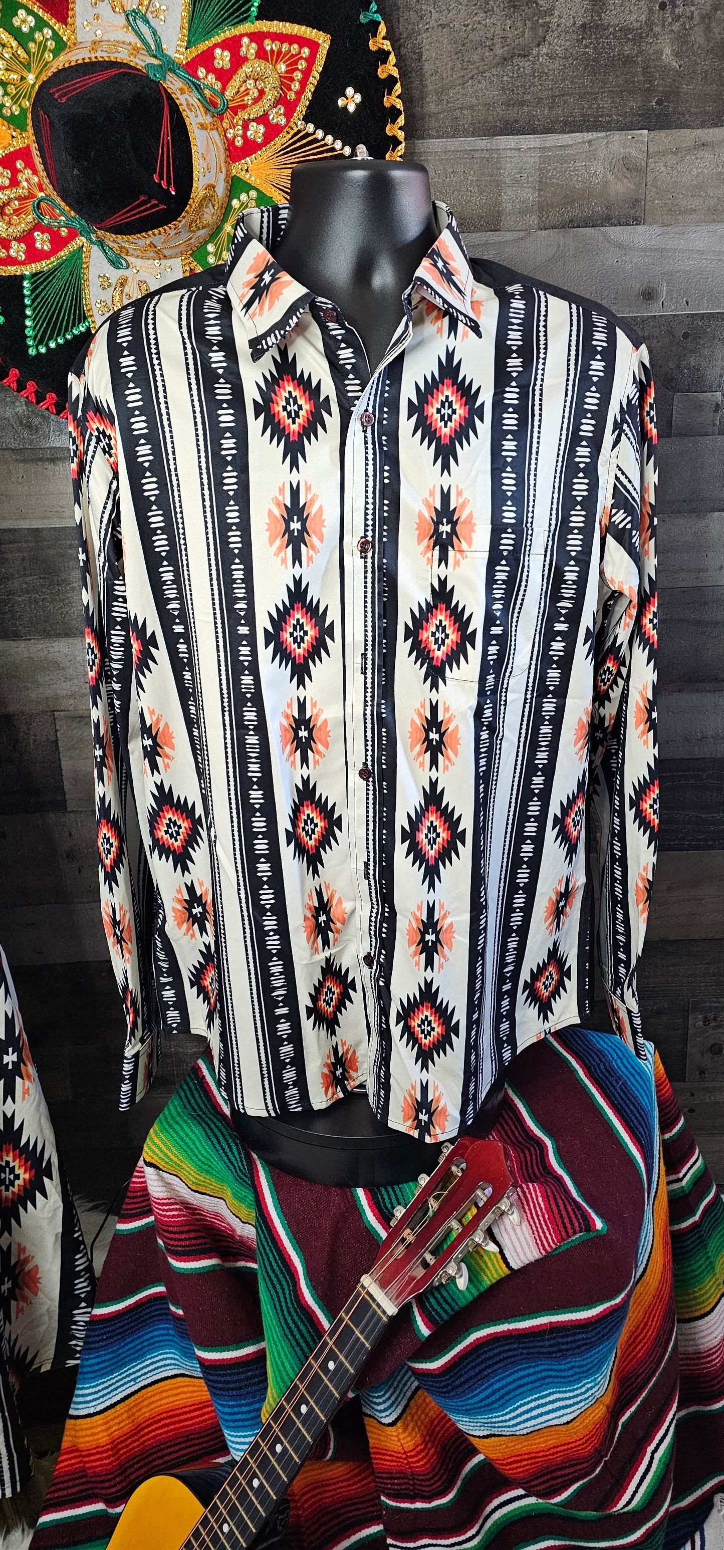 Colores De Mexico Mariachi Aztec Button Up Shirt