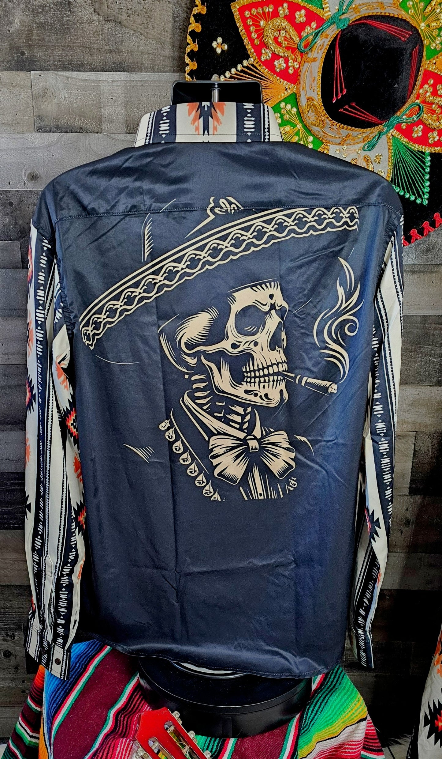 Colores De Mexico Mariachi Aztec Button Up Shirt