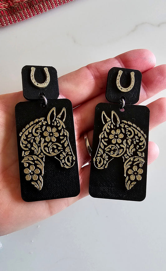 3D Print Horse Equestrian Western Earrings Made in America choice of colors