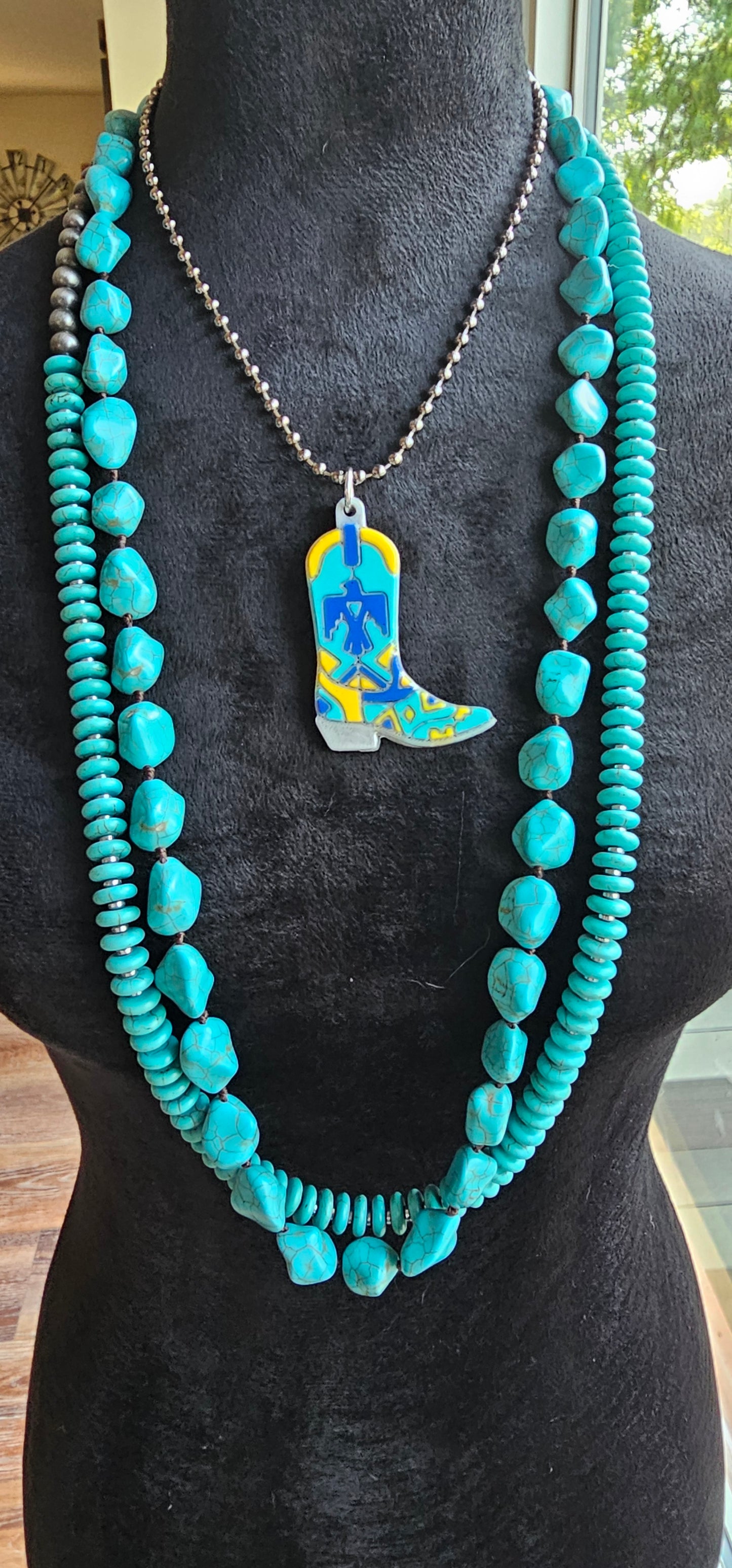 Baha Ranch 3D Print Blue Thunderbird Inlay Boot Necklace