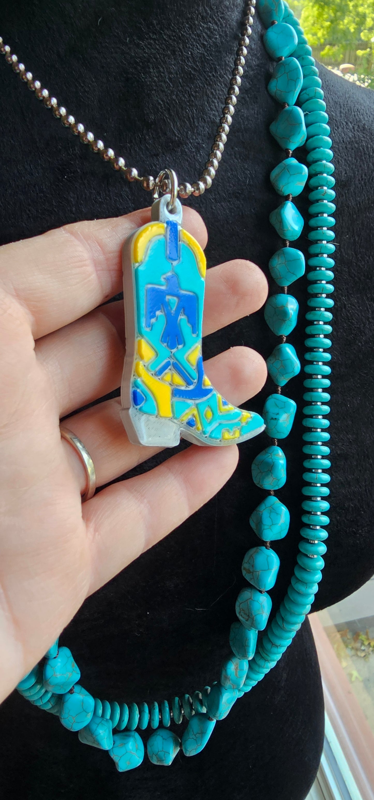 Baha Ranch 3D Print Blue Thunderbird Inlay Boot Necklace