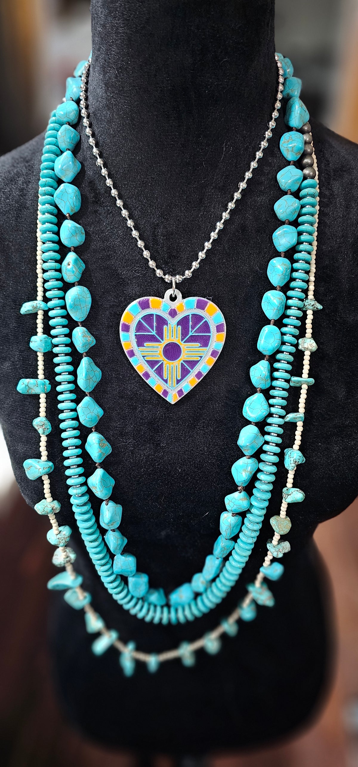 Baha Ranch 3D Print New Mexico Zia Inlay Heart Necklace