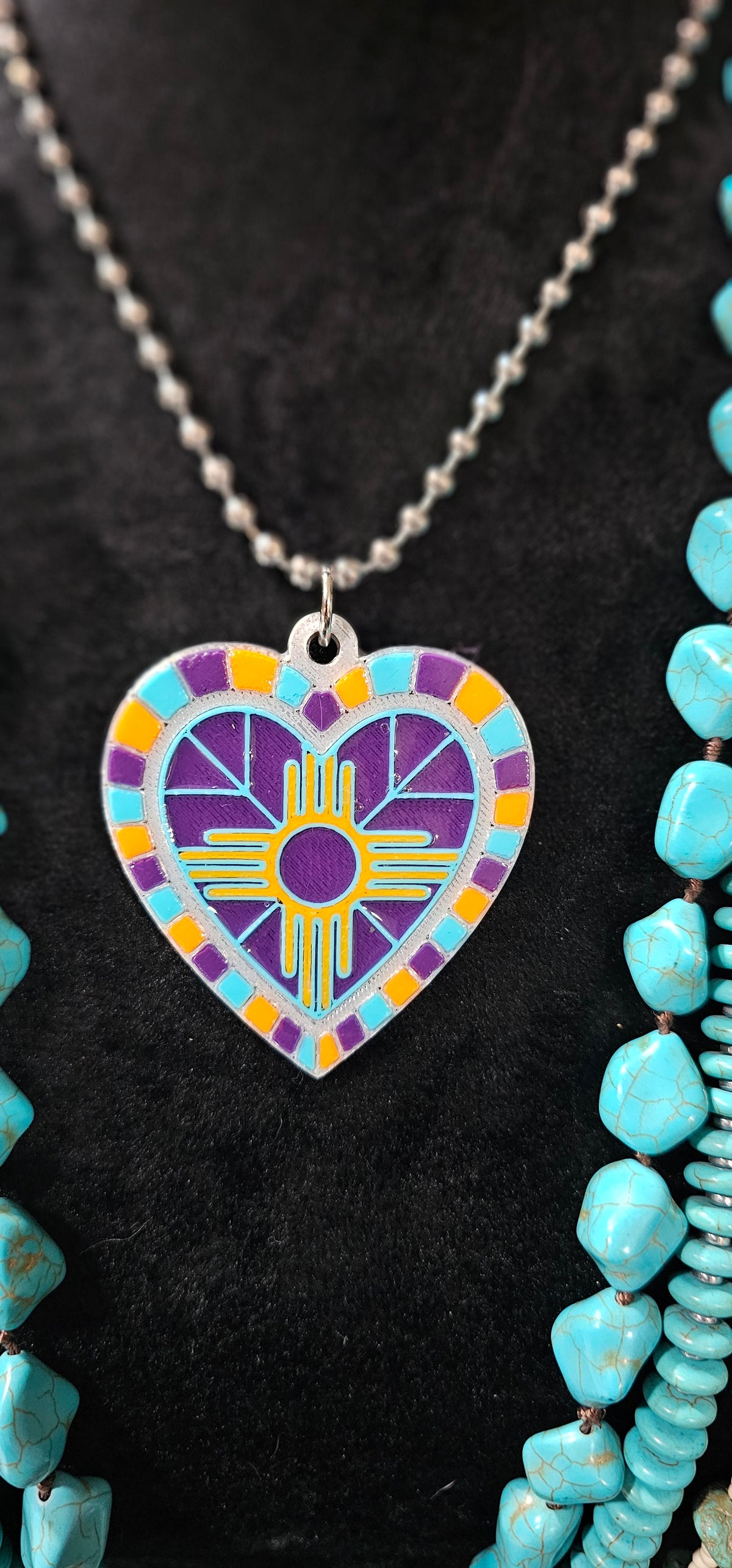 Baha Ranch 3D Print New Mexico Zia Inlay Heart Necklace
