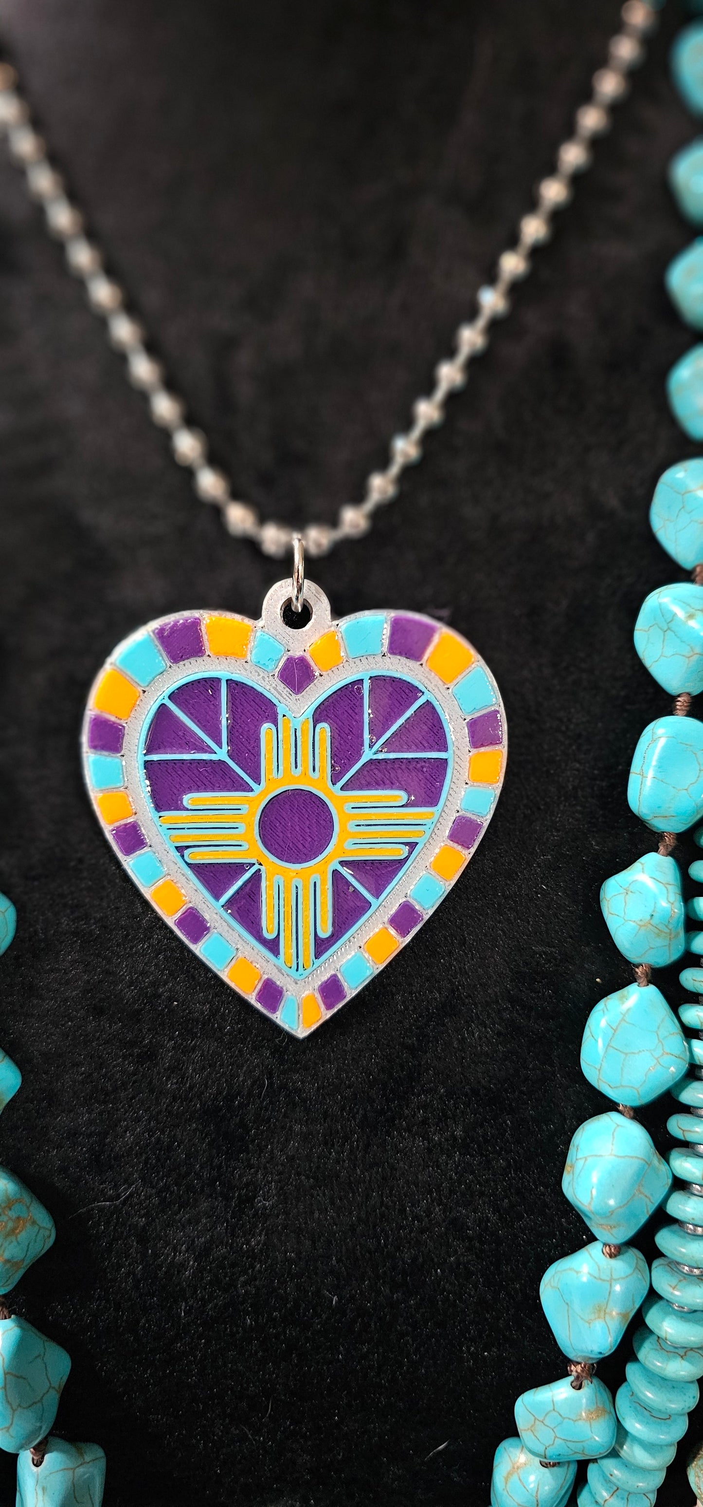 Baha Ranch 3D Print New Mexico Zia Inlay Heart Necklace
