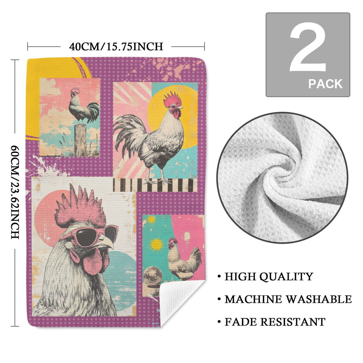 Set of 2 Chicken Days Kitchen Towels Made in America