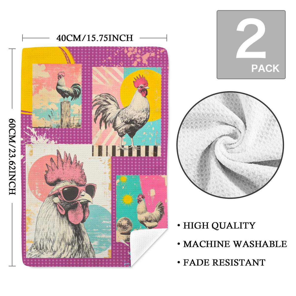 Baha Ranch Set of 2 (same) Chicken Days Kitchen Towels Made in America