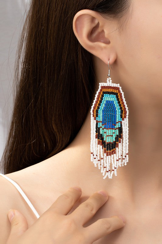Peacock seed bead boho statement earrings