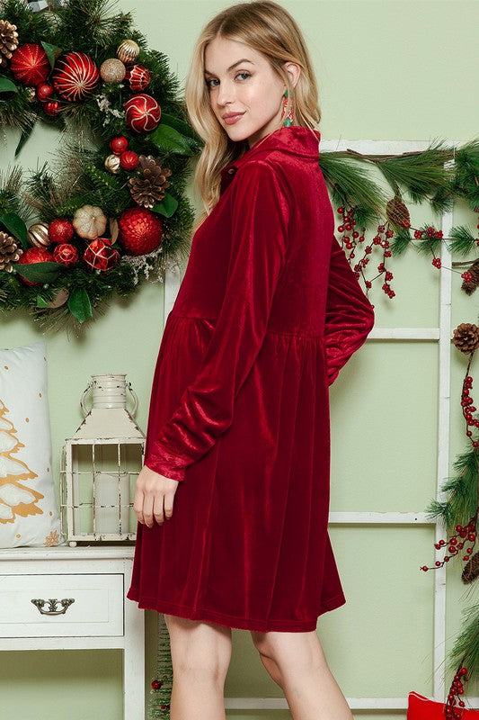 Button down Velvet long sleeve dress Red or Green | Baha Ranch Western Wear