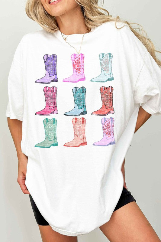 Cowgirl Boots Country Western Oversized Graphic Tee choice of colors