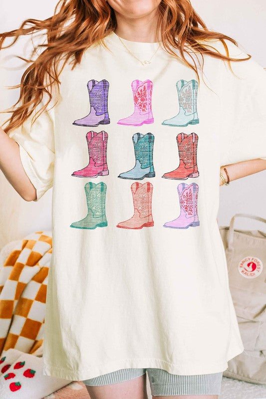 Cowgirl Boots Country Western Oversized Graphic Tee choice of colors