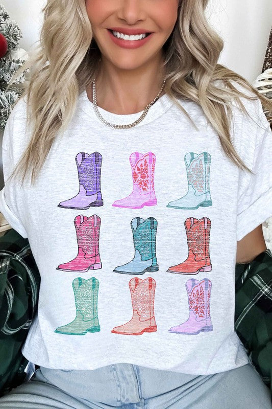 Cowgirl Boots Country Western Oversized Graphic Tee choice of colors