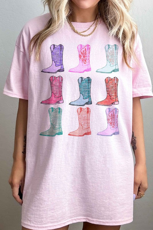 Cowgirl Boots Country Western Oversized Graphic Tee choice of colors