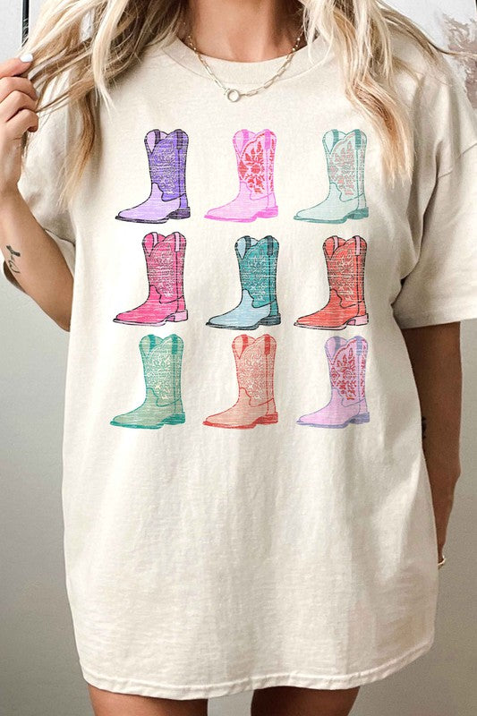 Cowgirl Boots Country Western Oversized Graphic Tee choice of colors