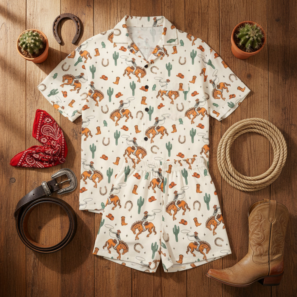 Baha Ranch Hang on Cowboy Women's Pajama Set Made in America