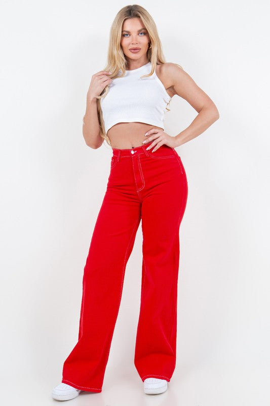 Wide Leg Jean in Cherry Red 33" inseam Made in USA